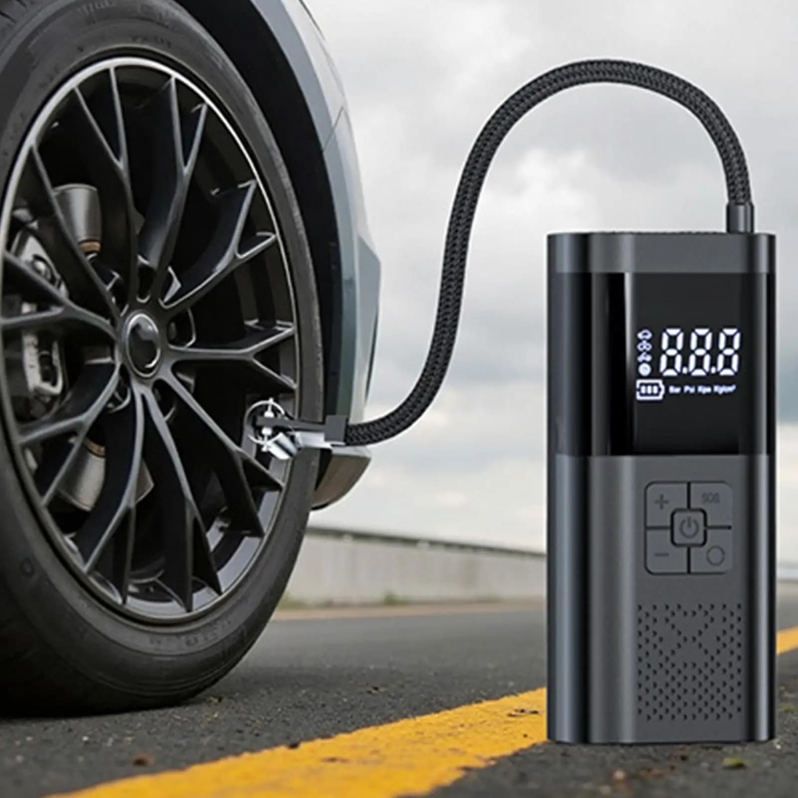 Pompa d'aria wireless per auto Gonfiatore per pneumatici senza fili ad alta potenza Compressore d'aria per auto portatile per camion moto bicicletta