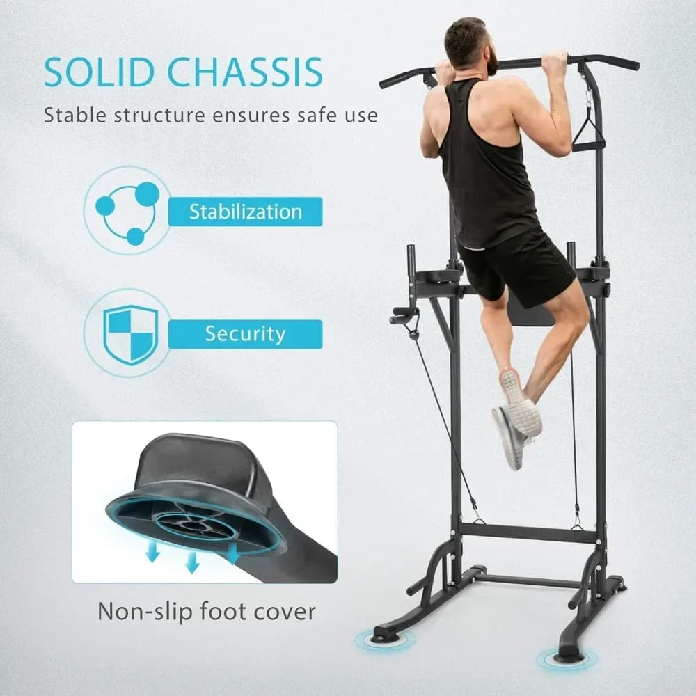 multifunction Power Tower with Dip Station Pull Up Bar Stand Fitness Strength