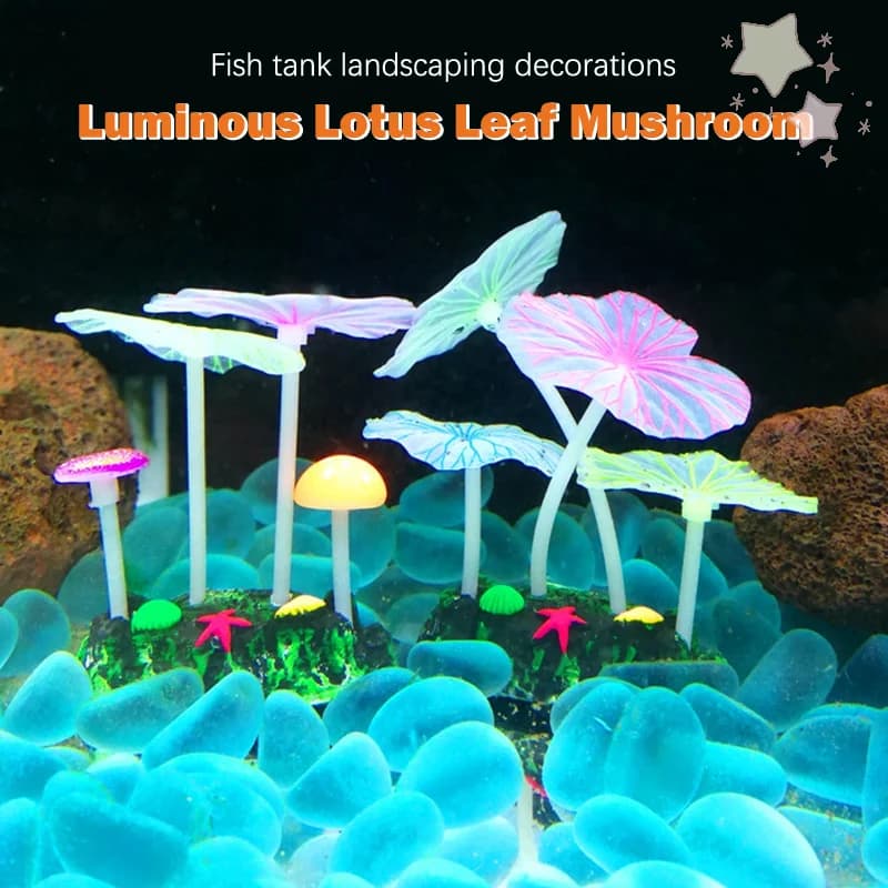 Foglia di loto Fungo Fluorescente Corallo artificiale Barriera corallina Incandescente Loto Pietre luminose Acquari Acquario Decorazione luminosa