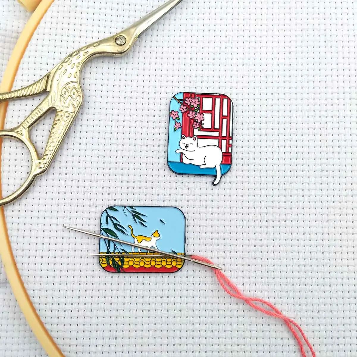 Cute Cat Magnetic Needle Minder for Cross Stitch, Kitty Needle Holder, Kitten Needle Nanny, Cat Lover Sewing Accessory Gift