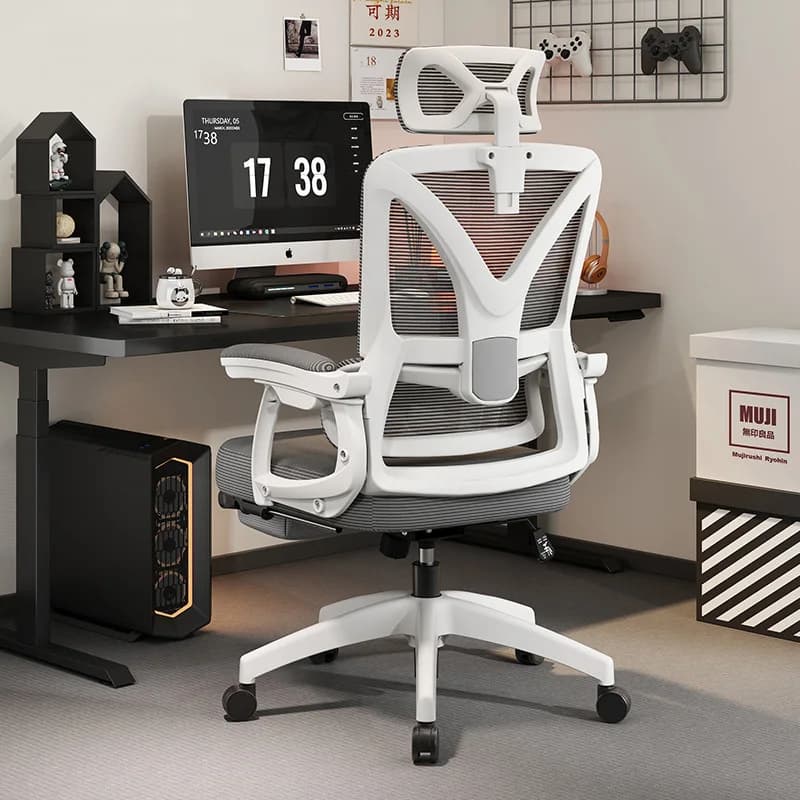 Sedia da Ufficio Ergonomica per Casa e Gaming, Schienale Alto in Rete, Supporto Lombare, Seduta Girevole Traspirante con Poggiapiedi per Lavoro