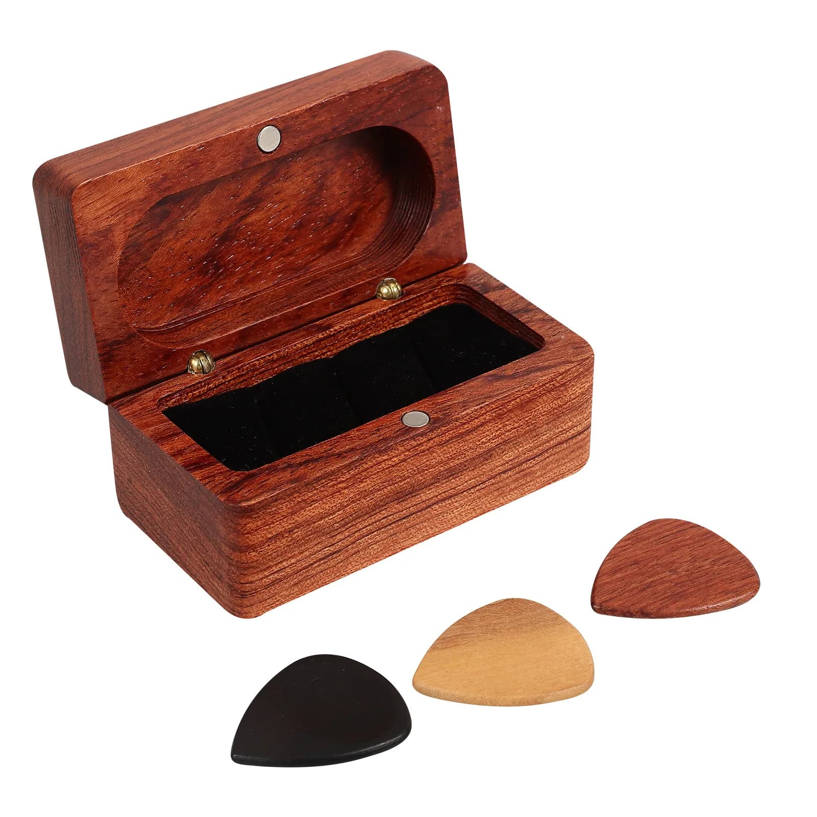 Set di 1 Scatola Porta Plettri in Legno, Custodia per Plettri con Superficie Liscia, Organizer Portatile da Viaggio per Chitarra Acustica ed Elettrica