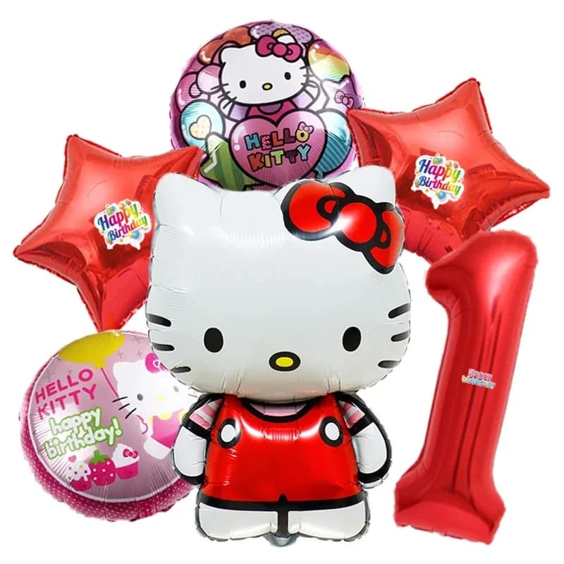 Set di 6 Palloncini in Foil a Forma di Numero da 32 Pollici a Tema Hello Kitty, Decorazioni per Feste di Compleanno, Kit Kawaii KT Cat, Regalo per Baby Shower