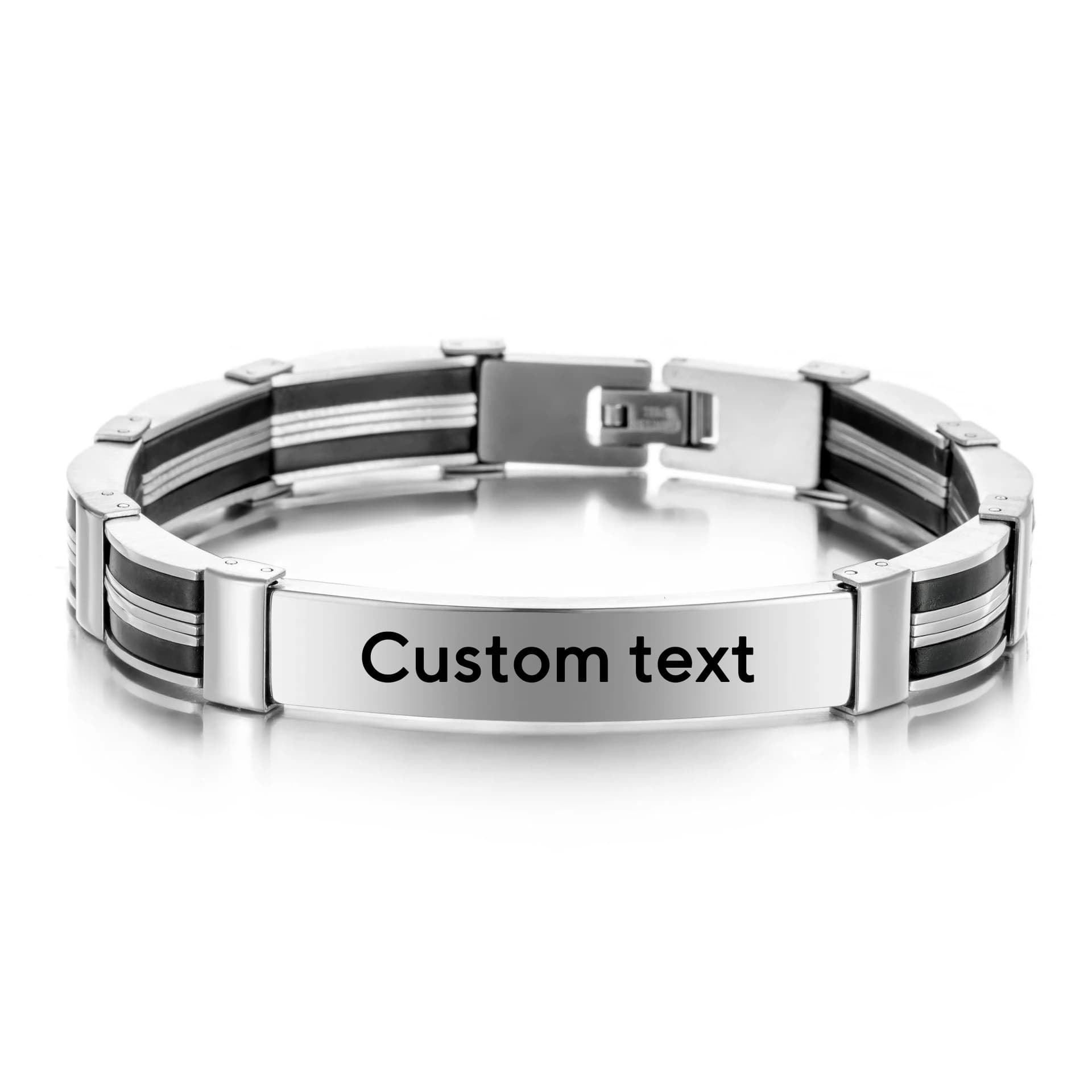 Stainless steel custom bracelet with text engraving for men and women, silicone watch strap, engraved logo bracelets, gift jewelry.