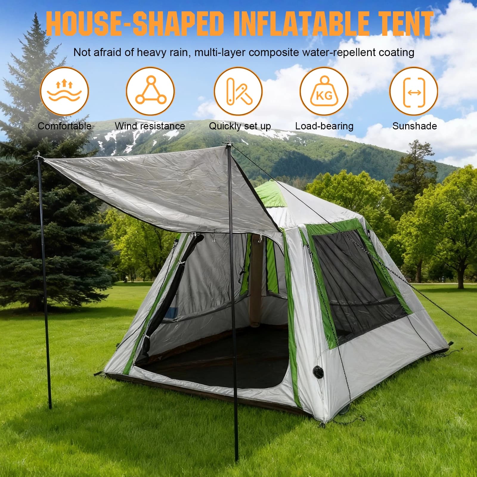 Tenda Gonfiabile per 2-3 Persone, Facile da Montare, Tenda Pop-Up in Oxford Impermeabile con Finestre a Rete per Escursionismo e Backpacking
