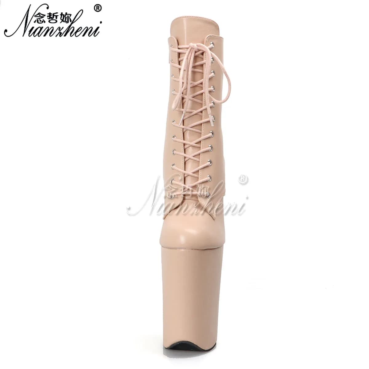Stivali alla caviglia da donna con tacco alto 23 cm (9 pollici), beige, punta tonda, sexy, con plateau, per cross-dressing, pole dance, gladiatore, leggeri, gotici, esotici.