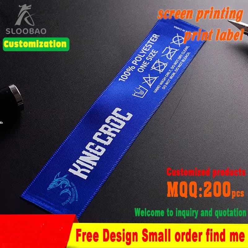 Etichette satinate per abbigliamento con stampa bianca personalizzata/Etichette stampate per indumenti/Etichette per la cura Serie serigrafica a nastro