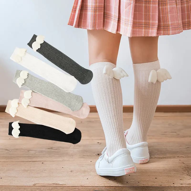 Nuovi calzini per neonate Ala d'angelo Ragazza per bambini Calzini lunghi in morbido cotone per bambini Calzini alti al ginocchio per bambini 2-8 anni