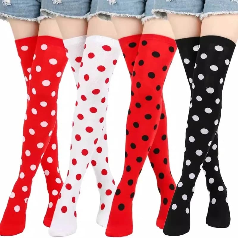 Long Socks Women's Knitted Over Knee Socks Thigh High Stockings Polka Dot Ladies Black White Cosplay Lolita Harajuku Y2k Hosiery
