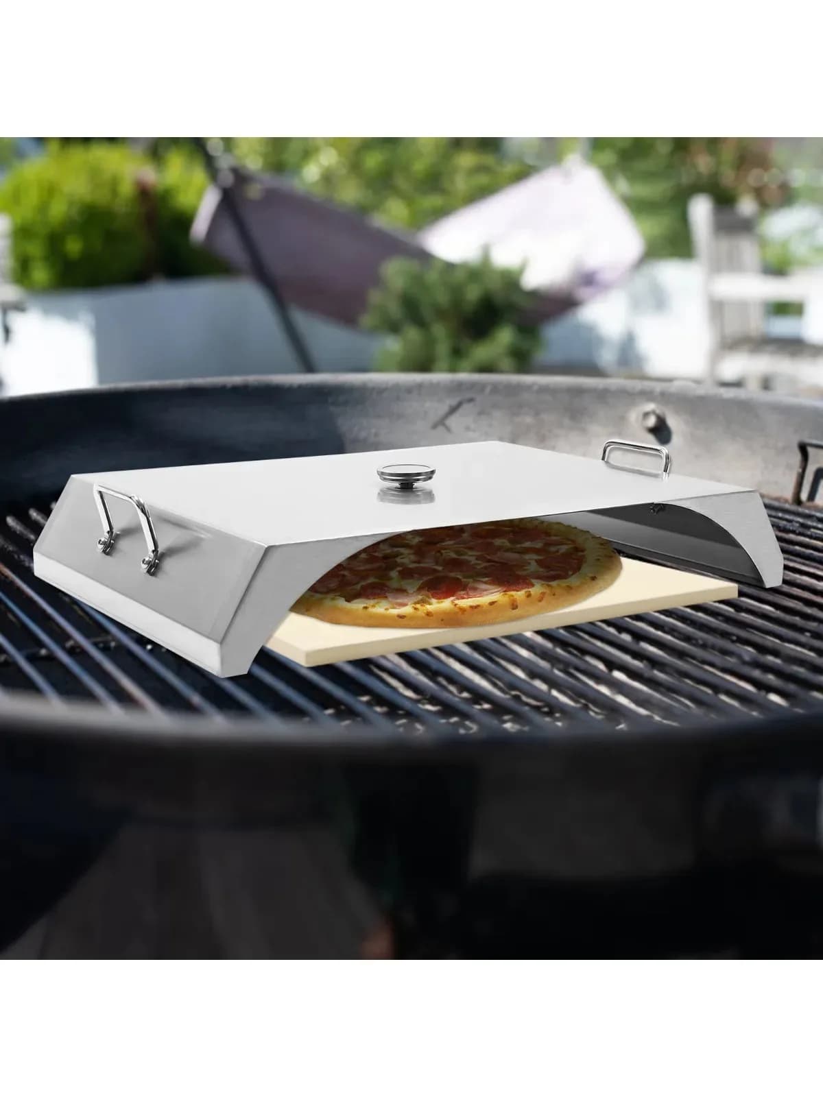Forno per pizza portatile in acciaio inossidabile per gas con termometro Pizza Stone BBQ Tong per pizzas da 12 pollici (senza spatola per pizza)
