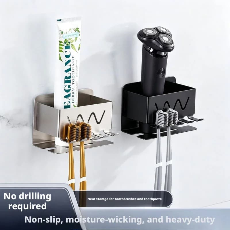 No Drill 304 Stainless Steel Toothbrush Holder, Wall Mount Bathroom Storage Rack