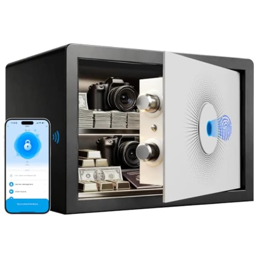 Cassaforte Biometrica Intelligente - Cassetta di Sicurezza con Serratura a Impronta Digitale, App Bluetooth e Chiavi, 0,8 Piedi Cubi, per Casa, Ufficio, Hotel, Gioielli