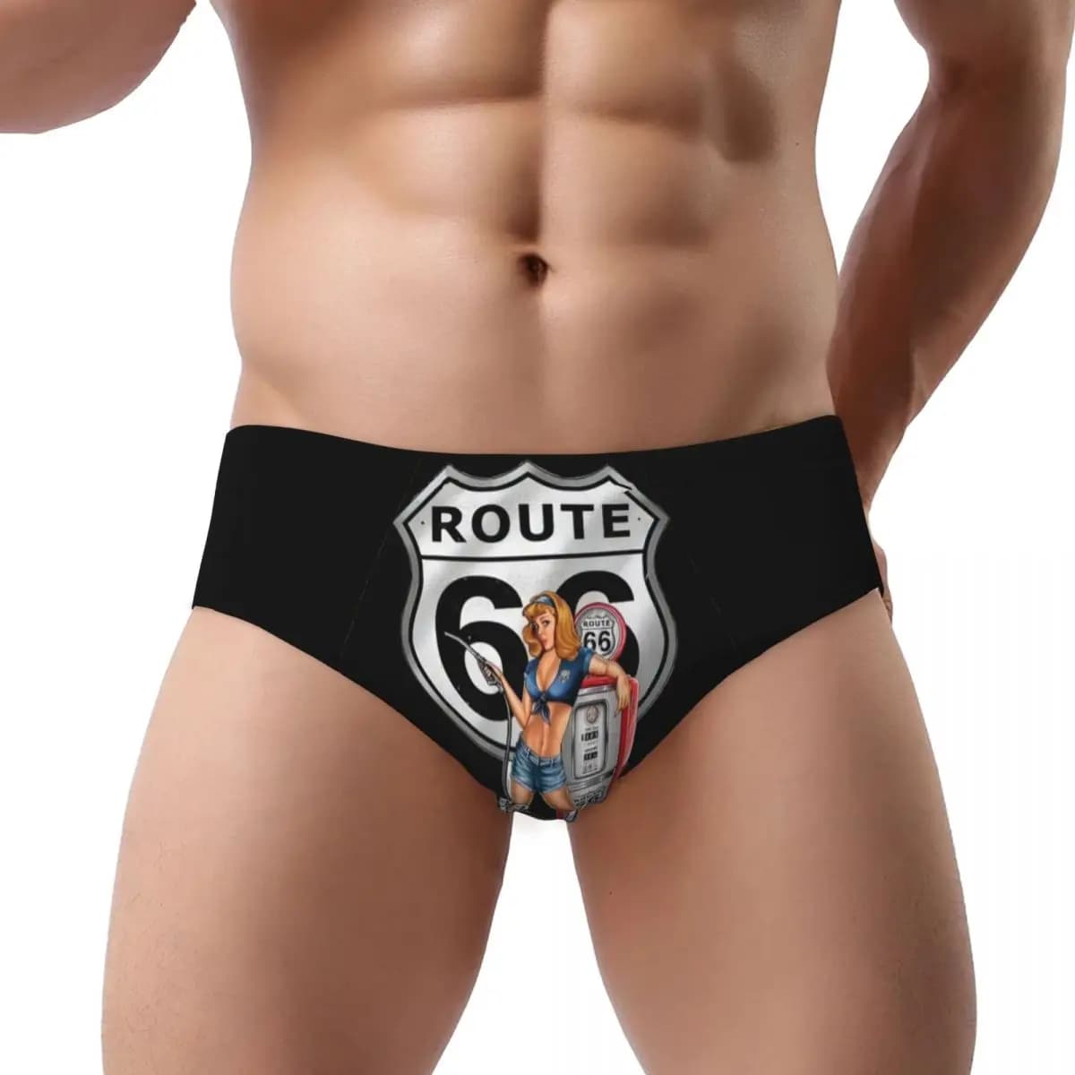 Slip da uomo Custom Route 66 Gas Station Pin Up, slip da uomo traspiranti, intimo da uomo Fill Her Up