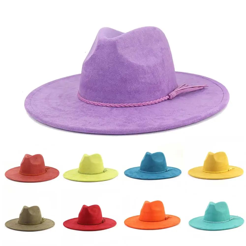 Cappello in pelle scamosciata vegana a forma di lacrima Cappello Fedora a tesa larga da 9,5 cm Cappello da jazz in feltro autunnale e invernale per uomo e donna Cappello da chiesa classico