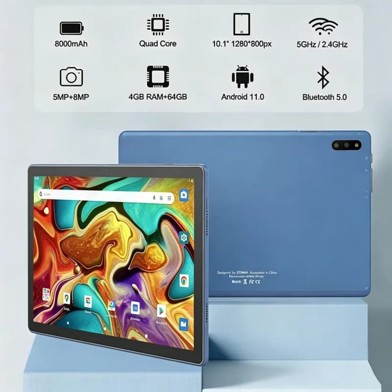 Android 11 Tablet 10.1” IPS 4GB RAM 64GB ROM Dual camera 5000mAh Type-C WIFI Allwinner A133 Quad-Core 64-bit Bluetooth 5.0