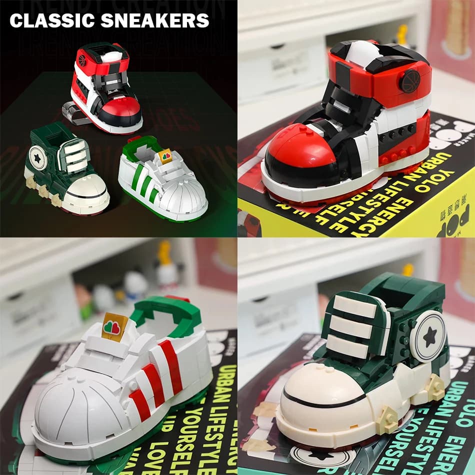 MOC Sport Skate Tela Scarpe da basket Blocchi di costruzione Scarpe da ginnastica creative Contenitore per penne Pianta in vaso Mattoni fai da te Giocattoli Regali per bambini