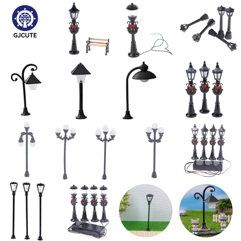 Lampione stradale in miniatura di natale luci a LED panchina del parco e lampione Micro paesaggio fata giardino ornamento decorazione della casa delle bambole