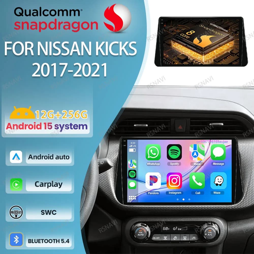 Android 15 Autoradio Per Nissan Kicks 2017-2020 2021 BT Wireless Carplay Multimediale IPS Viedo Lettore WIFI + 4G LTE 9/10 pollici RDS
