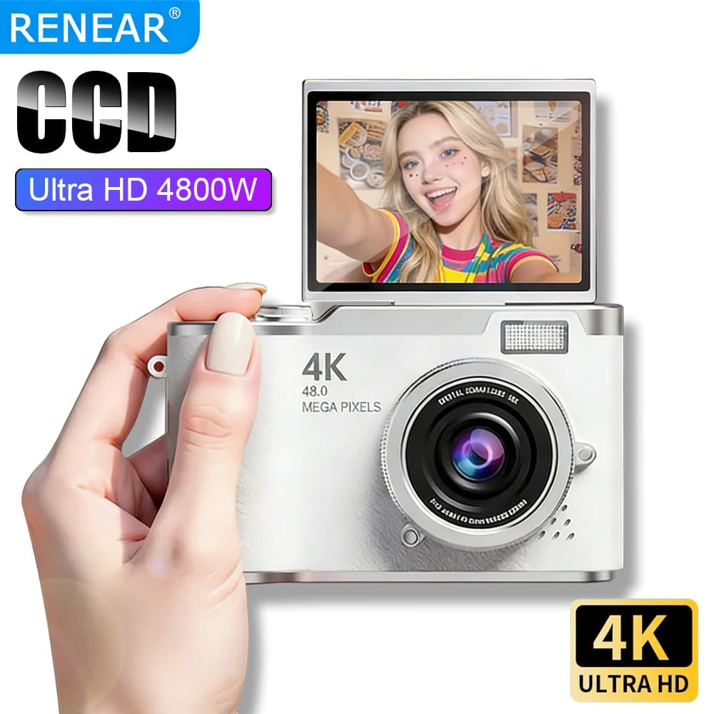 Videocamera digitale HD 4K CCD con filtri di bellezza, 48MP, schermo ribaltabile, videocamera vintage per vlog, ragazze, YouTube, autofocus, regalo, fotocamera digitale