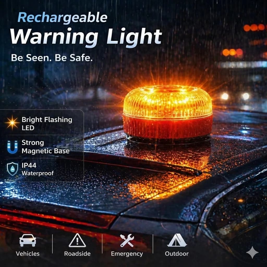 V16 Car Emergency Light Magnetic Sensor, Night Safety Flashing Warning Lamp, Ideal for Automotive Use, Enhances Road Visibility