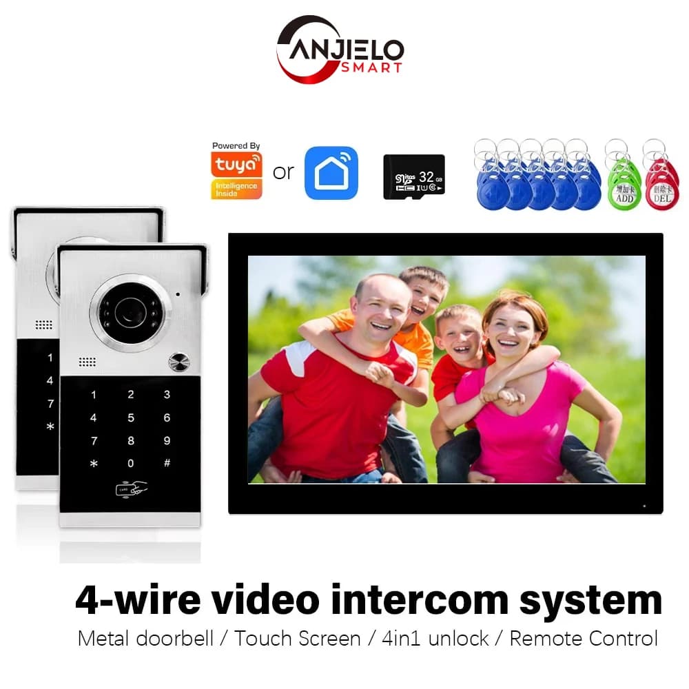 Sistema Videocitofonico Intelligente ANJIELO in Metallo con Schermo Touch da 10 Pollici e Protezione di Sicurezza per Sblocco da 4 Pollici, Compatibile con Tuya