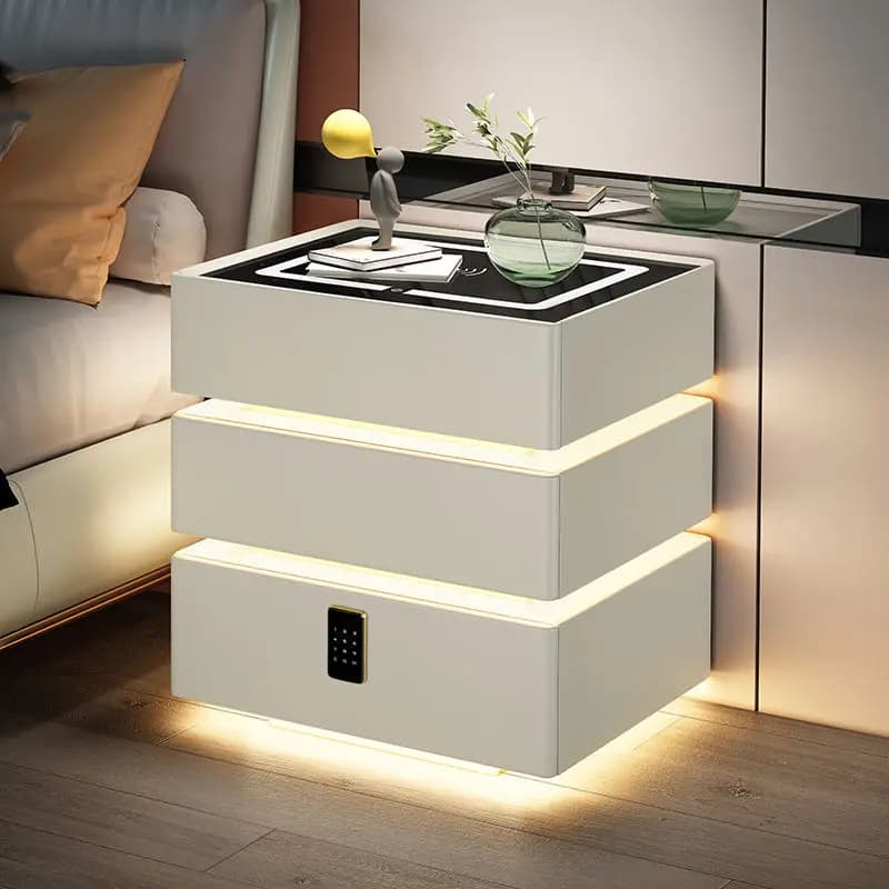 Comodino Moderno a 3 Livelli con Design Fluttuante e Serratura Intelligente per Camera da Letto