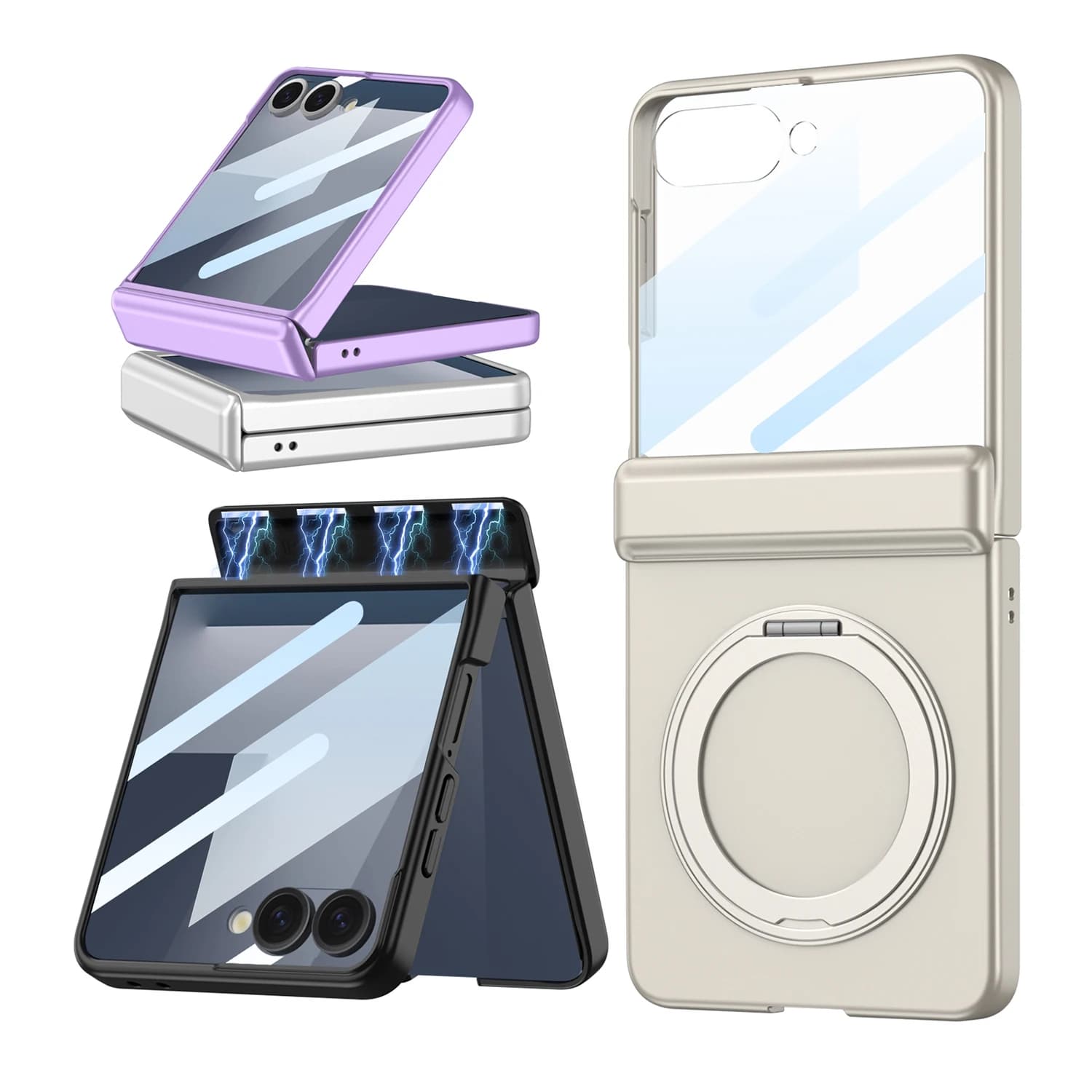 360 ° Custodia per telefono con cerniera con staffa magnetica rotante per Samsung Galaxy Z Flip 7 Custodia antiurto con pellicola in vetro per caricabatterie wireless