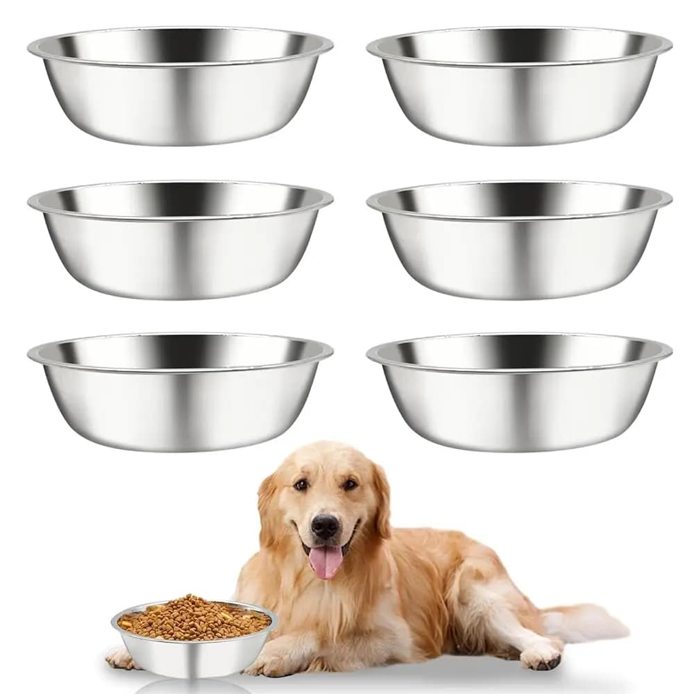 Set di 6 Ciotole Grandi in Acciaio Inox per Cani, Ciotole di Ricambio in Metallo XL per Cibo e Acqua, Adatte per Interni ed Esterni, Set per l'Alimentazione del Cane