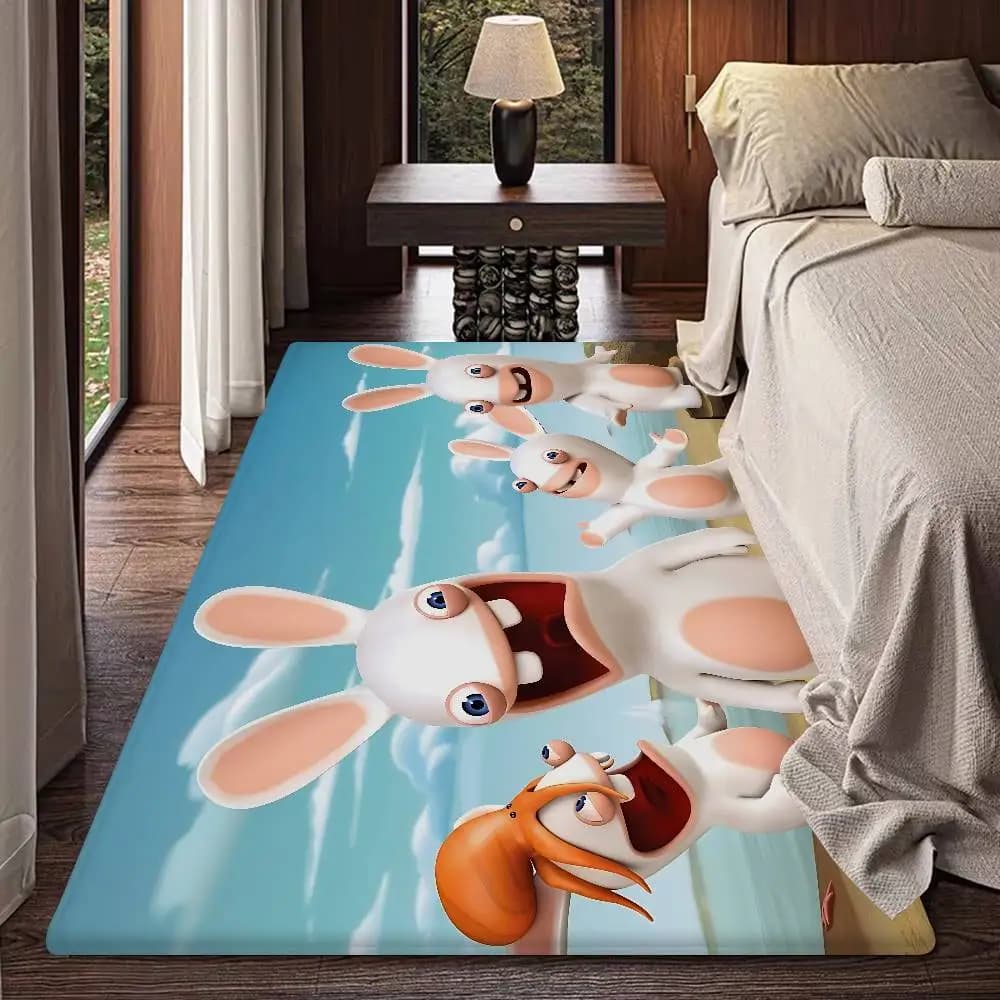 Tappetino R-Rabbids I-InvasionS Antiscivolo, Assorbente, Lungo, Cuscino per Camera da Letto, Tappetini per Comodino