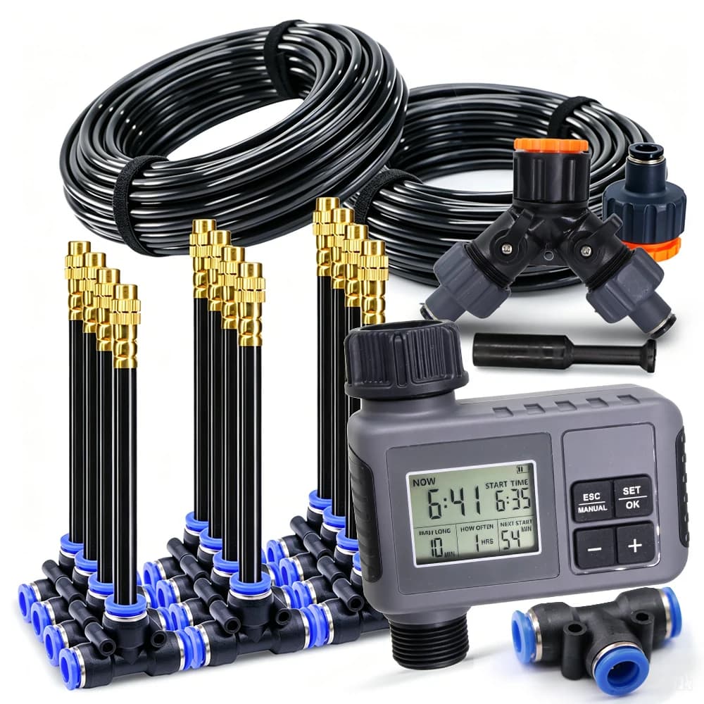 Garden Programmable Timer Spray Irrigation System for Outdoors 5/8mm Hose Flexible Nozzle Timed Misting Cooling Watering Plants