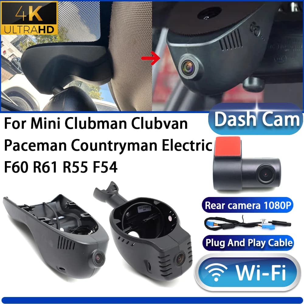 Dash Cam for Mini Clubman Clubvan Paceman Countryman Electric F60 R61 R55 F54, Video Camera DVR 4K UHD Wifi Plug and Play