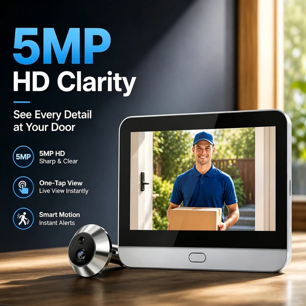 5MP 2.4Ghz WiFi Door Bell Peephole Camera Tuya SmartLife Built-in 5000mAh Battery PIR Detection IR Video Doorbell Digital Viewer