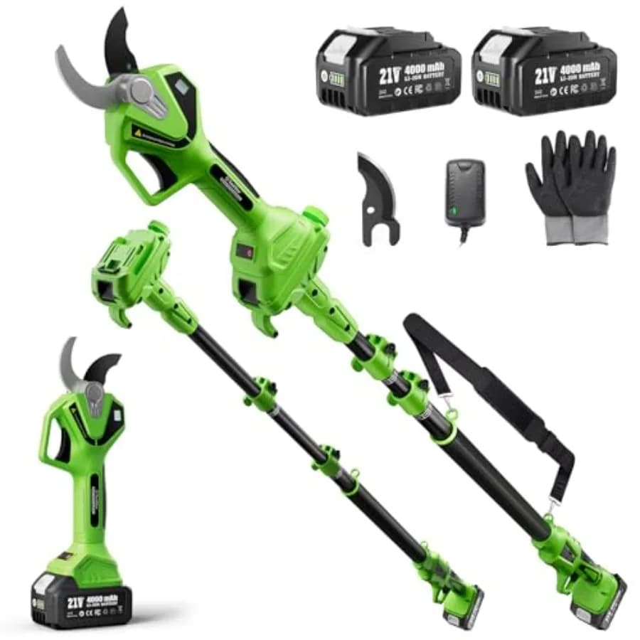 Forbici elettriche da potatura con asta per la cura degli alberi da giardino: lama in acciaio SK5 nera e grigia, diametro di taglio 1,6, motore brushless