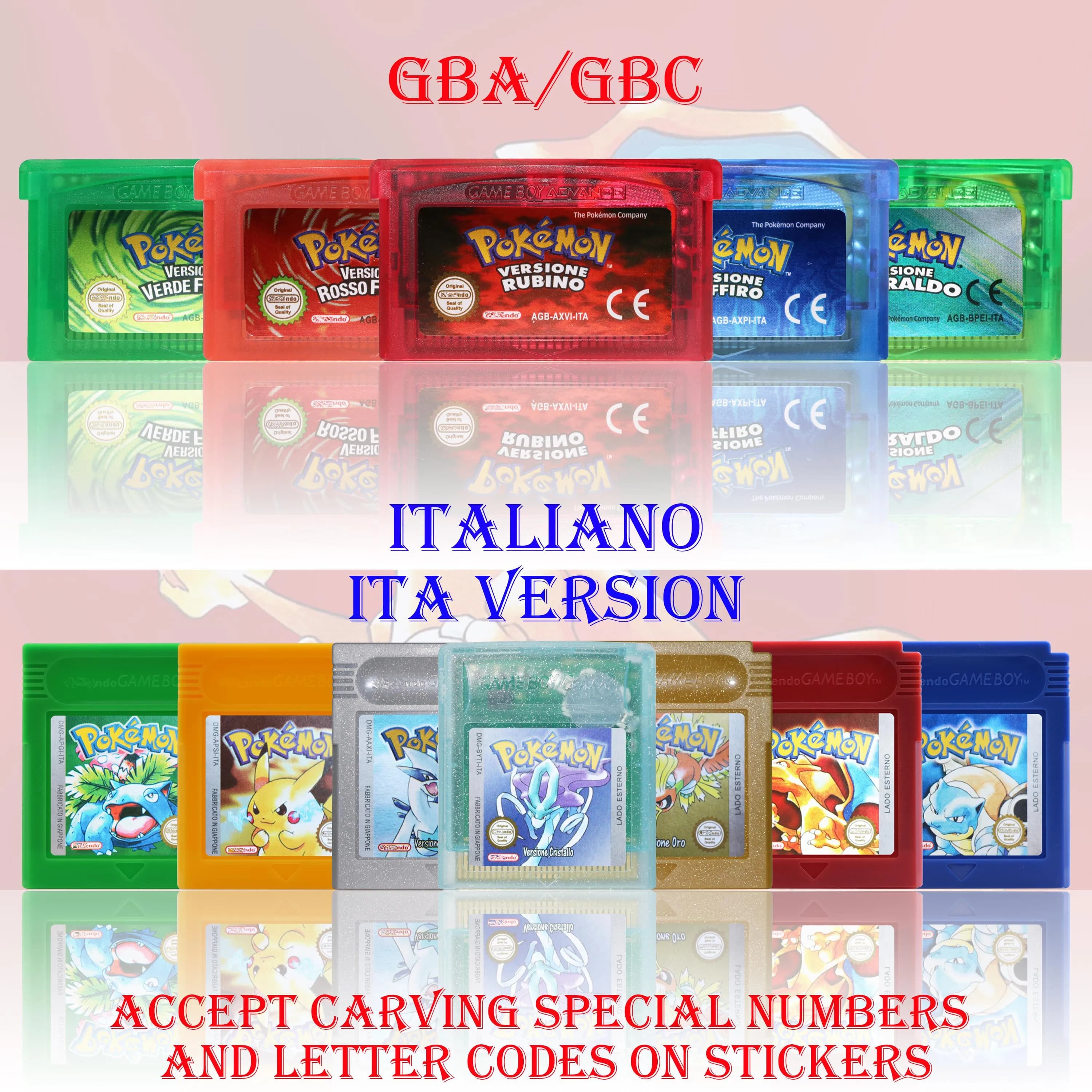 Cartuccia di gioco GBA/GBC versione italiana Pokemon Rubino/Zaffiro/Smeraldo/Cristallo/Verde, scheda di gioco di alta qualità con batteria