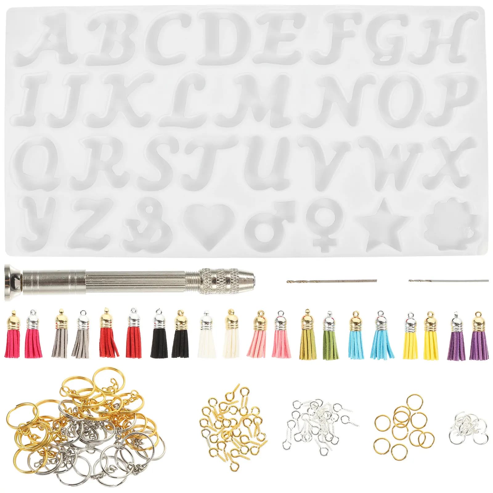 Set di Stampi in Silicone per Alfabeto, Kit per Creazione di Portachiavi e Ciondoli Fai-da-Te, Stampi Flessibili e Riutilizzabili per Gioielli in Resina