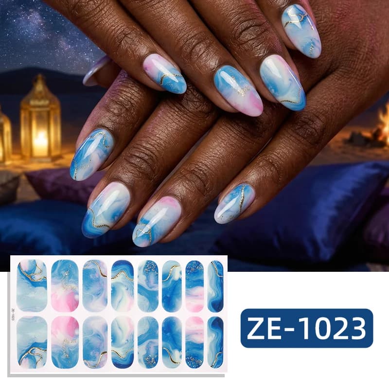 16 Adesivi per Unghie Glitterati Effetto Marmo, Strisce per Smalto Sfumato a Lunga Durata, Decorazione Fai-da-Te per Manicure