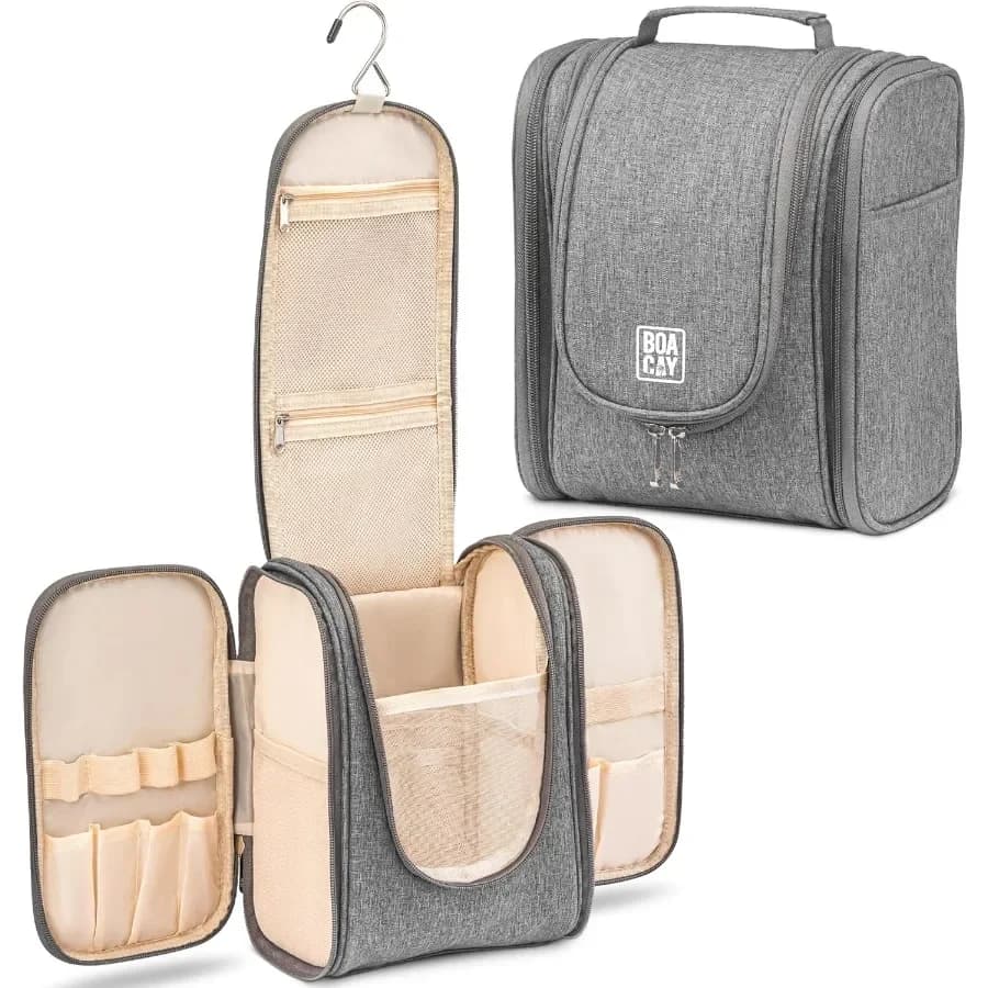 Borsa da toilette da viaggio sospesa per donne e uomini: kit organizer compatto per doccia da bagno per cosmetici, trucco e elementi essenziali da viaggio