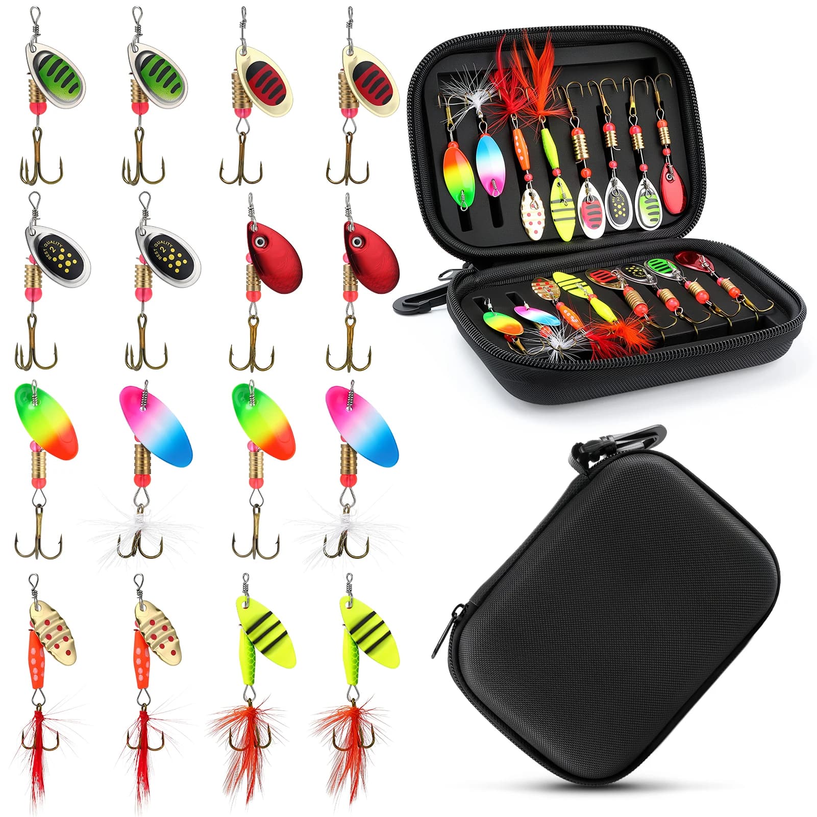 16 pieces set of fishing baits Spinner with box for equipment rotary blades composite metal bass trout salmon freshwater saltwater fishing