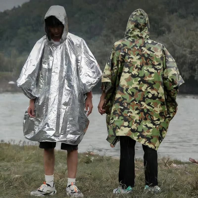 Emergency Thermal Poncho Blanket Lightweight Folding Water Resistant Windproof Sunshade Raincoat Reusable First Aid Camping