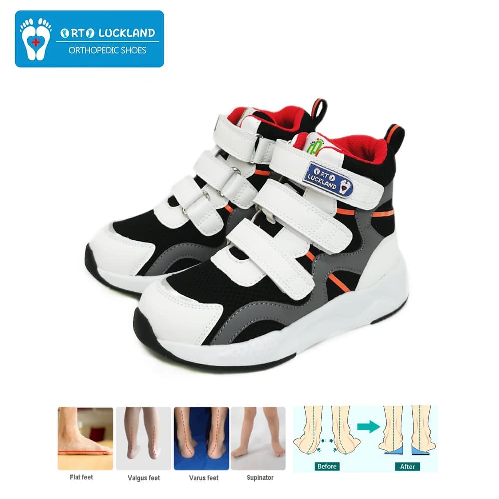 Ortolucland ragazzi Sneakers bambini estate autunno scarpe ortopediche in rete da 2 a 8 anni ragazze stivali neri con soletta ortopedica