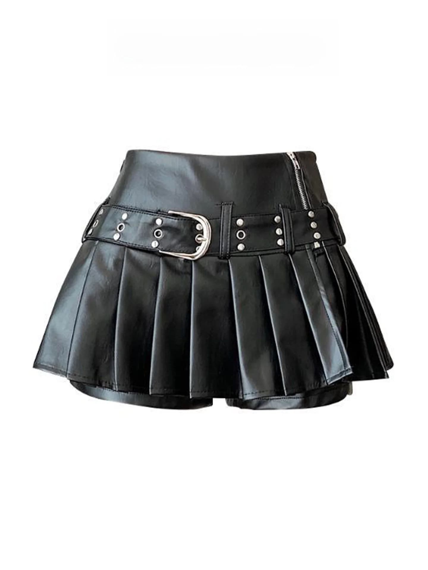 High Waist PU Leather Skirt for Short Women Spring Autumn New Style Anti Exposure A-Line Pleated Skirt Commute Vintage