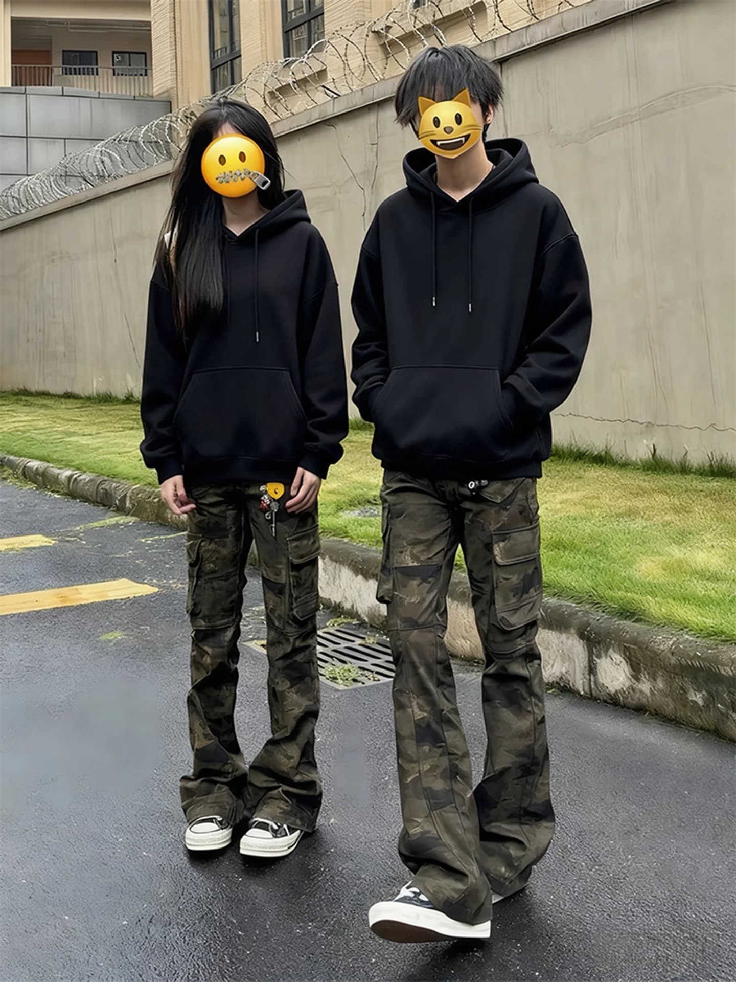 Jeans da Lavoro Stile Americano con Fodera in Pile, Camouflage, Gamba Dritta, a Zampa, Vita Bassa, Chiusura con Cerniera, per Uomo