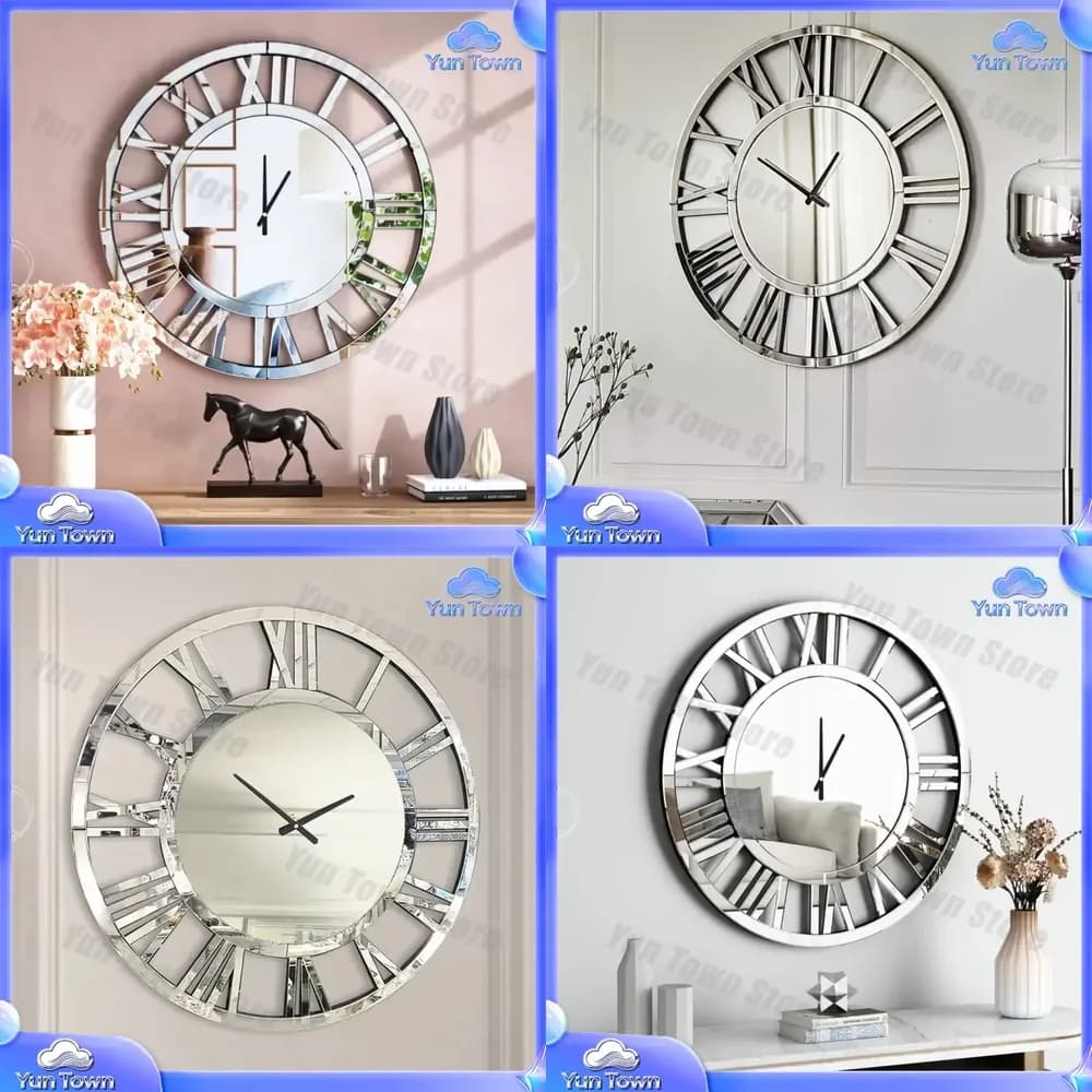 Numeral Round Mirror Wall Clock for Modern Home Art Decor Roman Numerals Living Room Bedroom Office Wall Decor Clock for Wall