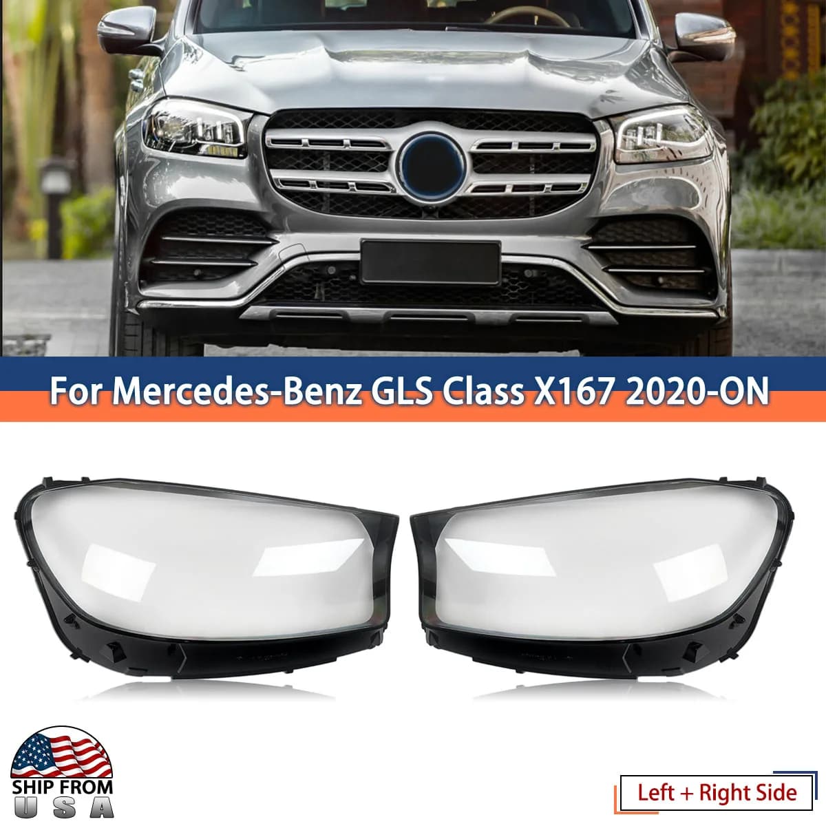 Front Lamp shade For Mercedes GLS Series X167 GLS450 GLS580 GLS63 AMG 2020-2023 Headlamp Shell Pair Headlight Lens Cover