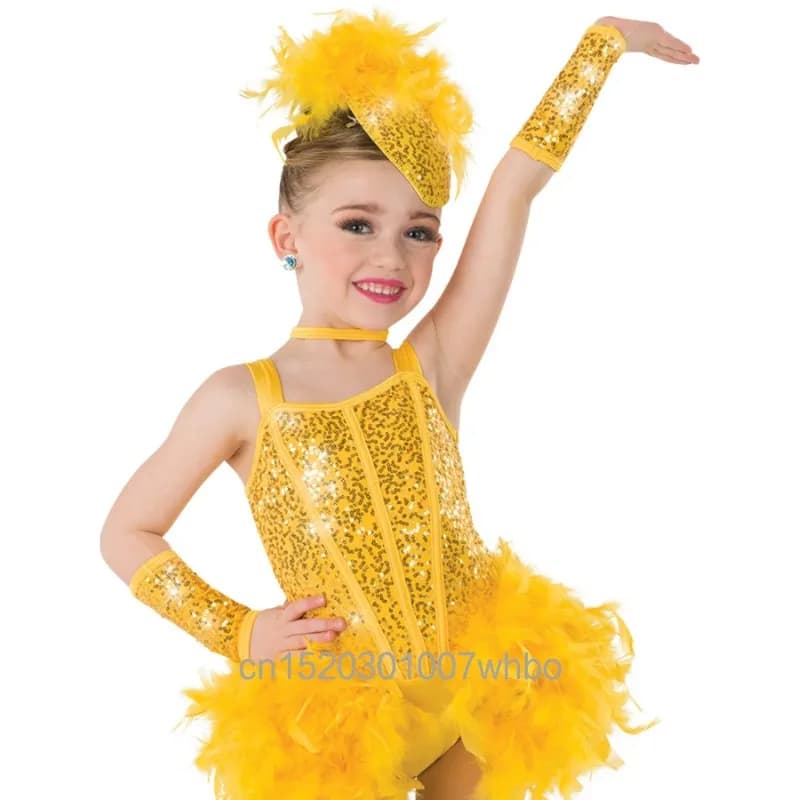 New Children's Fluffy Skirt Dance Dress Princess Dress Animal Chick Feather Performance Dress Free Gift White Socks Pants