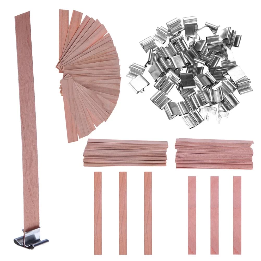 50 pcs wooden candles stopper candle core without smoke with Clip Base Kit for making DIY candles handmade wooden core Candlewick