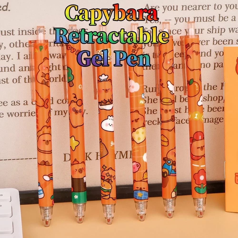 Set di Penne Gel Retrattili Nere con Inchiostro Liscio a Tema Capibara e Panda per Studenti delle Elementari - Ottima Idea Regalo, Cancelleria Scolastica per Bambini