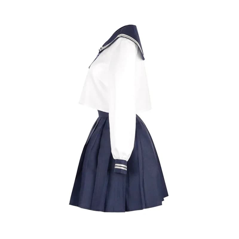 COSAmanai Riko Cosplay Costume Jujutsu Kaisen Riko Japanese Sailor Uniform White Long-Sleeve Blouse with Navy Blue Pleated