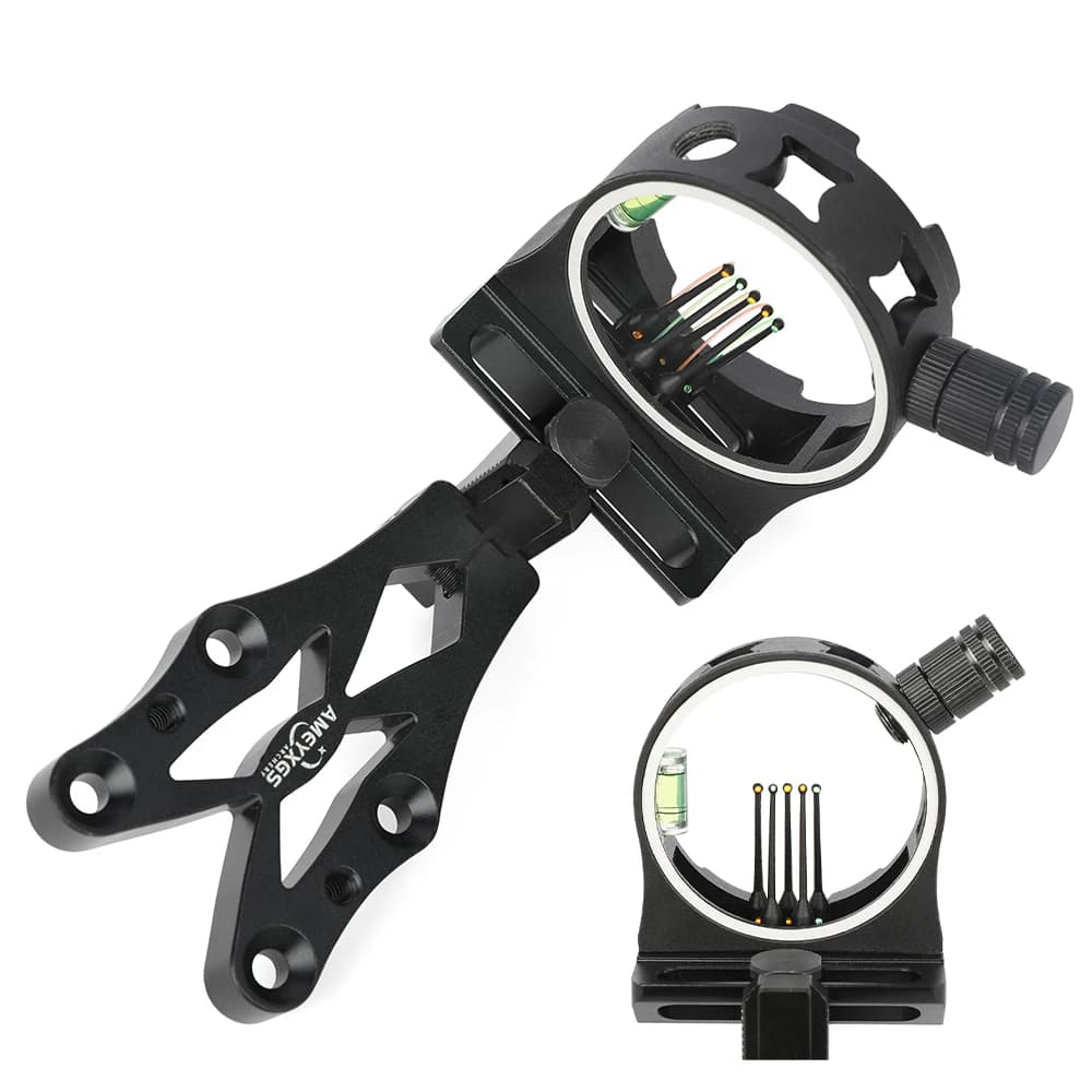 Tiro con l'arco Arco composto Sight Mirino a cinque pin Lega di alluminio CNC LH/RH Mirino per arco Caccia Tiro al bersaglio Strumento di mira competitivo