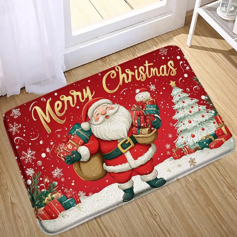 Tappeto natalizio Babbo Natale Renna Simpatico pupazzo di neve Scena di neve invernale Regalo di Natale Tappetino da bagno Decorazione zerbino per camera da letto